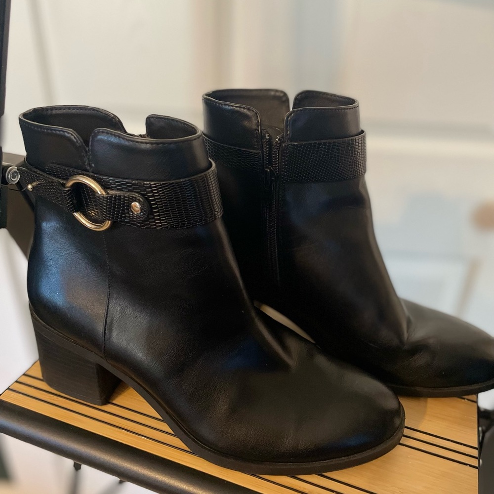 Ann Taylor Factory Black Ankle Boots with Strap